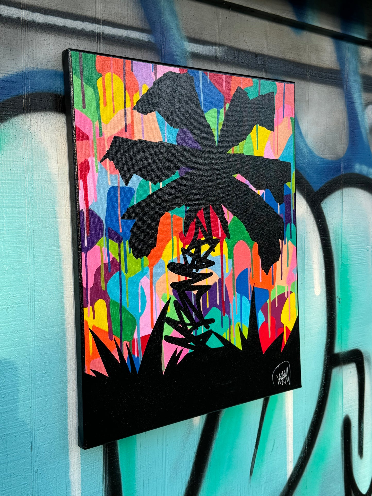 KBMER Rainbow Drip Palm Tree Canvas